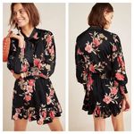 MISA Los Angeles Iyana Tie-Neck Smocked Waist Mini Dress Black Floral Sz S Photo 1