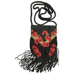 VTG.Island Imports Christian Livingston Blk & Red Floral Micro Beaded Fringe Bag Photo 4