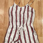 Lou & grey 100% Linen White Red and Black Striped Romper Women’s XS Photo 0
