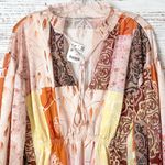 ZARA NEW Patchwork Silky Soft Floral Peasant Peplum Tie Neck Blouse, Medium Photo 5