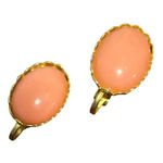 Vintage Pink Coral Gold Tone Clip On Earrings MCM Scalloped Edge Estate .75" Photo 0