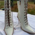 Cape Robbin  White and Gold Lace-Up Heeled Boots Photo 2