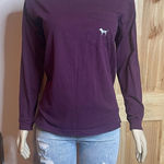 PINK - Victoria's Secret VS PINK Long Sleeve T Shirt Bling Dog Logo Burgundy Front Pocket Size XS Rare Photo 0