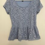 Forever 21 Periwinkle Purple / Blue Floral Lace Short Sleeve Peplum Blouse Top L Photo 2