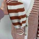 Sadie & Sage Tight Knot Balloon Sleeve Stripe Cardigan Rust & Cream Medium Orange Photo 4