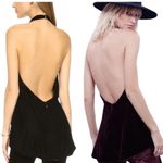 Free People ‎ Women's Black Asymmetrical Hem Open Back Velvet Halter Top Size XS Photo 2