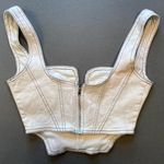 Womens Denim Corset, Plunging Neck‎ Line, Size Small White Photo 2