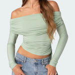 Edikted NWT  Off-Shoulder Ruched Green Top - S Photo 0