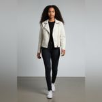 EXPRESS Moto Jacket Off White Faux Leather Size Medium Photo 3