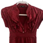 HeartSoul Women's Medium Red Ruffle Front V Neck Empire Waist Scrub Top Babydoll Photo 1
