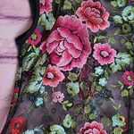 Karen Kane  SHEER MESH BRIGHT PINK FLORAL EMBROIDERED SCALLOP TRIM OVERSIZED TOP Photo 5