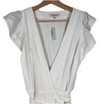 Madewell Women's Ruffle Sleeve White Wrap Mini Dress size XS Cottagecore Preppy Photo 2