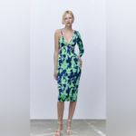 ZARA Green Asymmetric Jacquard V-Neck Dress Size M Spaghetti Strap One Sleeve Photo 4