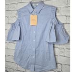 Pearl by Lela Rose Oxford Chambray Open Shoulder button up small 0. Blue Photo 3
