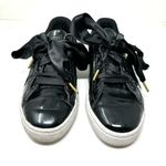 Puma Basket black leather tennis shoes with black satin laces, size 9.5 Photo 1