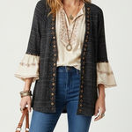 Soft Surroundings PXL Black Embellished Button Top Linen Cotton Blend Textured Photo 0