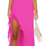 Women Sexy V Neck Mesh Ruffle
Hem Bodycon Maxi Backless High Slit Pink Size XL Photo 0
