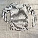Motherhood  Maternity Black and White Striped Long Sleeve V-neck Tee Photo 0
