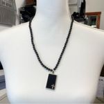 Silver Tone & Black Bead Rosary Beaded Long Necklace Cross Religious Jewelry Photo 1