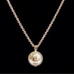 Tory Burch New Silver Necklace with T Logo Charm Gray Pearl Pendant MSRP $150 Photo 3