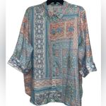 Chico's No Iron Linen Coastal Tile Shirt Size 3 16 Button Up 3/4 Sleeve Photo 1