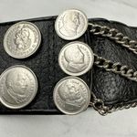 Vintage Argentina Coin Studded Leather Chain Belt Gaucho Western Small (S) ✨ Black Photo 3