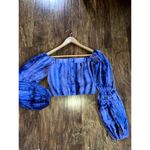 CHOOSY Dharma Crop Top Blue Tie Dye LINEN Poet/Bishop Sleeve Off Shoulder XS Photo 5