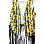 Crazy Train Sunflower Fringe Vest Yellow White Farm Western Women’s size Medium Photo 0