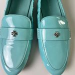 Tory Burch RARE Blue Silver Ballet Patent Leather Loafer Flat MistyAqua Spongy 5 Photo 2