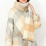 Anthropologie Melissa Nepton Becca Women Plaid Coatigan Coat Scarf Grey Beige PS Photo 0