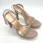 Nine West  Suede Women's Nude Stilettos Rhinestone Strap High Heels Photo 4