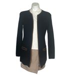LAUREN RALPH LAUREN Black Cotton Knit Jacket Brown Faux Suede Trim Size Medium Photo 2