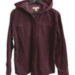 Eddie Bauer  Women's Burgundy Corduroy Hooded Shirt Jacket Size Small Snap Front Photo 0