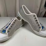 Fergalicious  Peace Love Skull Slip-On Sneakers Women 7.5 Gray Blue Roses Tattoo Photo 4