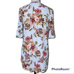 Acting Pro  medium blouse hi low tie front short sleeve blue floral print soft Photo 2