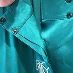 St. John Vtg 100% Silk Blouse Green Embroidered Golden Tie 4 Christmas Classic Photo 5