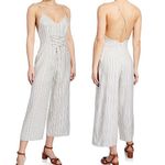 J Brand New Lace Up Backless Jumpsuit Strappy V-Neck Wide Leg White Stripe Photo 2