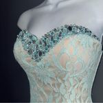 Sequin Hearts  Lace Blue Strapless Beaded Formal Prom Gown Dress Small - Medium Photo 4