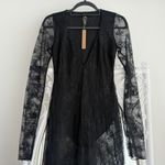 SKIMS  Dress Small Black Lace Ultra Fine Lace Plunge V Neckline Long Sleeve Gown Photo 3