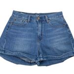 American Eagle Blue 100% Cotton Medium Wash Cuffed Mid Rise Jean Shorts Size 4 Photo 0