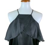Haute Rogue  Black Cold Shoulder Satin Ruffle Blouse Small Elegant Date Night NWT Photo 1