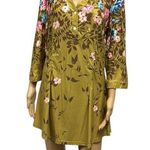 Reborn NY Collection Chartreuse Floral 3 Quarter Sleeve Mini Dress Tunic Top L Green Size L Photo 0