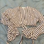 Privacy Please  Stripped Tie Cropped Shirt Photo 0