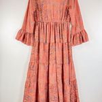 Anthropologie Revolve Boemo Dress Coral Pink Maxi Floral Tier Flared Boho Small Photo 1