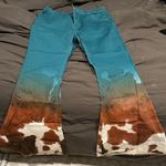 Boot Barn Cow Print Mid Rise Super Flare Jeans Blue Size 14 Photo 1
