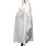 Karen Scott  Cotton Rich White Button-Up Shirt Embroidered Heart Patterns Beaded Photo 4