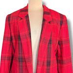 Vintage 90s Leslie Fay Red Plaid Blazer Oversized 90s Tartan Jacket Gold Buttons Size M Photo 1
