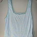 American Eagle super soft ribbed Striped Lettuce hem crop Top - Blue & White S Photo 0