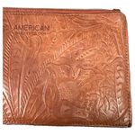 American Leather Co. Etched Tooled Floral Leather Clutch Purse Wallet Handbag Brown Photo 3