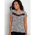 Maurice's Leopard Print Blouse Womens Large Gray Black Lace Short Sleeve Top Photo 3